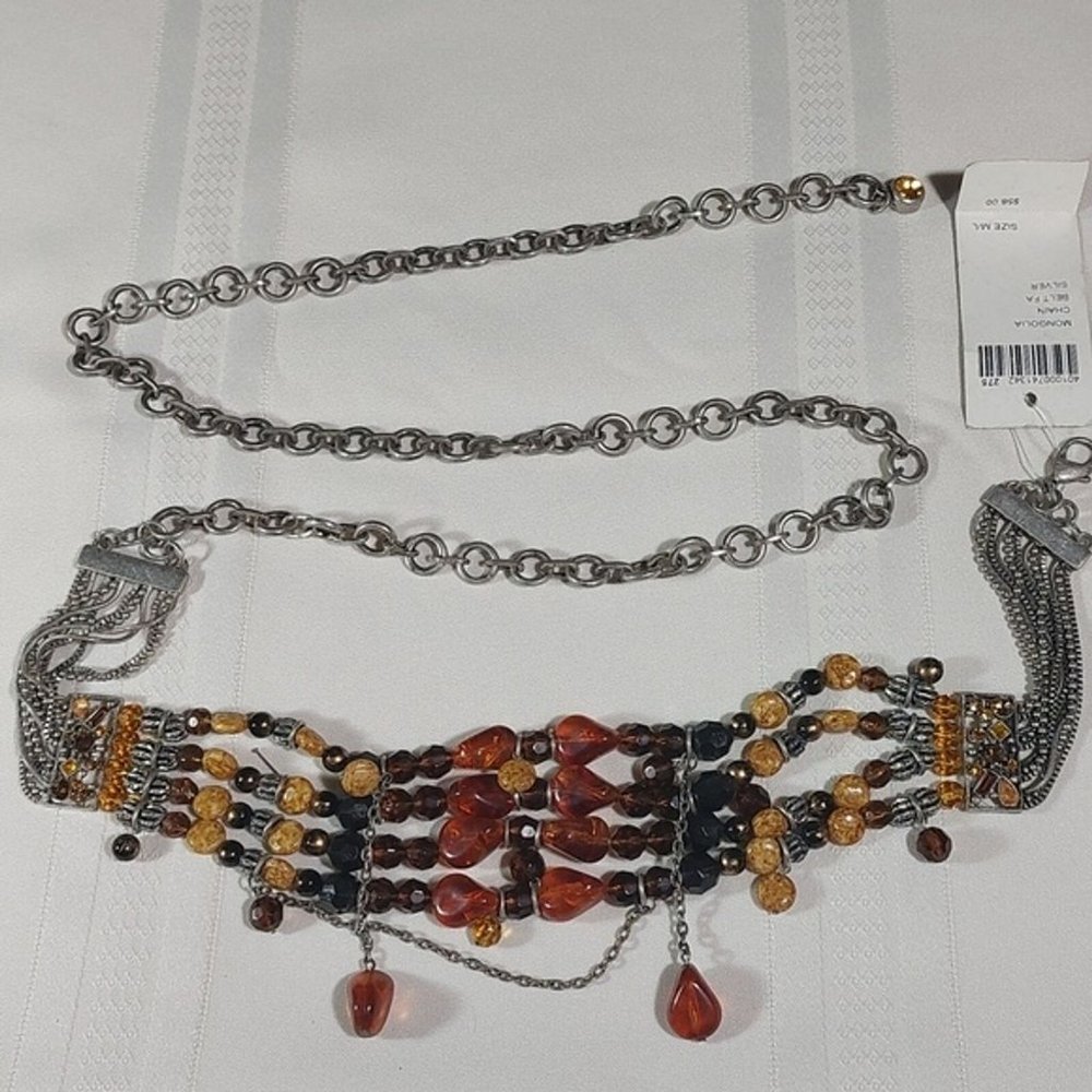 Chico's Silver and Amber Beaded Belt